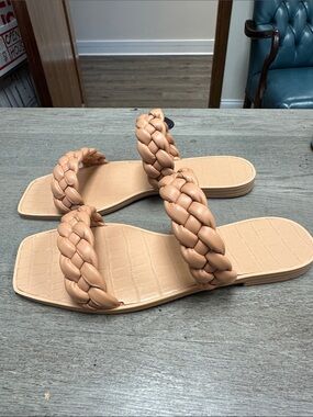 Braided Double-Strap Slide Sandal - Tan mule size 9.5 beige